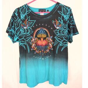 Affliction Black Label green tie dye shirt size XL Rhinestone Y2k Tattoo Biker